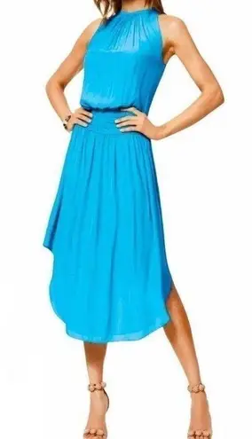 Ramy Brook Audrey Blouson Midi Dress Sz XS Turquoise Satin Sleeveless