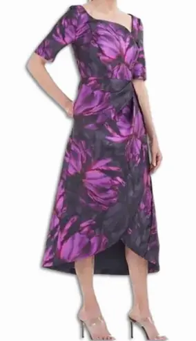 Kay Unger Kay Under Midi Dress Tallulah Tea-Length Zip Closure Pockets Black Purple 4 NWOT