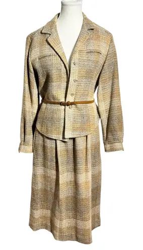 The Villager Suite Women 10 Tan Woven Plaid Jacket And Knee Skirt Vintage Career
