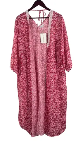 Jen & Co Pink Lace Trim Kimono Cover Up NWT PETA Approved Vegan Boho Resort Size undefined