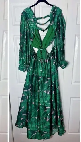 L'ATISTE  Green Pink Floral Tropical Plunge V-Neck Bodysuit Skirt Satin Dress 1X