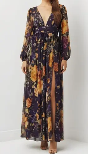 BHLDN Mae Long Sleeve Chiffon Maxi Dress, Purple Floral Combo, 4 (US)