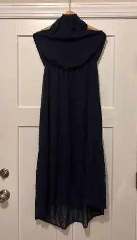Pretty Garden Halter Backless Maxi Dress Women’s Size Medium Navy Blue Lined Dot
