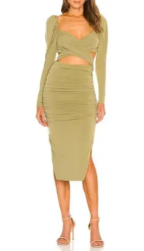 Majorelle Revolve Darla Midi Dress Women's Size S Olive Green Cut Out Party NWT