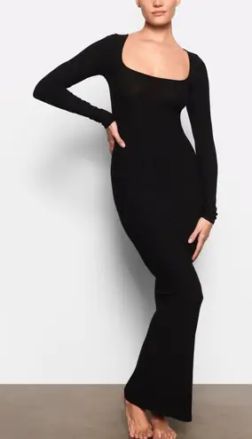 SKIMS Soft Lounge Long Sleeve Dress Onyx Size XS