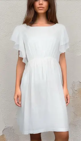 Molly Bracken Dress White Gold Stripe Ruffle Sleeve Woman's Size Small Party