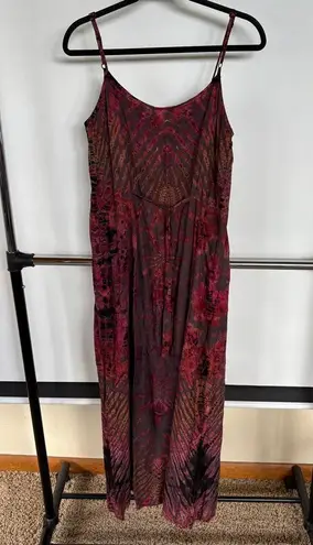 Unlisted Bohemian Tie Dye Red Rayon Flowy Maxi Dress Adjustable Hippie Gypsy Festival