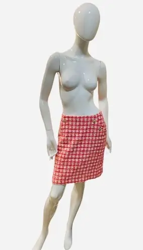 Brooks Brothers Y2K Tweed Boucle Plaid A-line Mini pink Orange White Skirt M