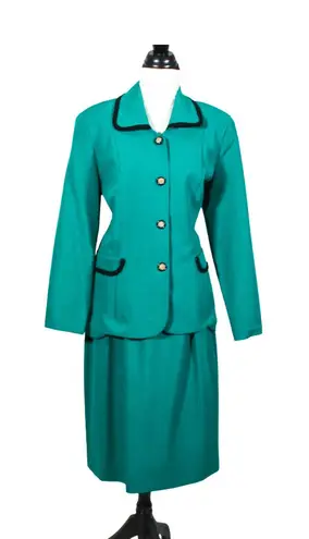 Vintage 1990s Teal & Black Power Skirt Suit Size 14 Nikki Brand Green