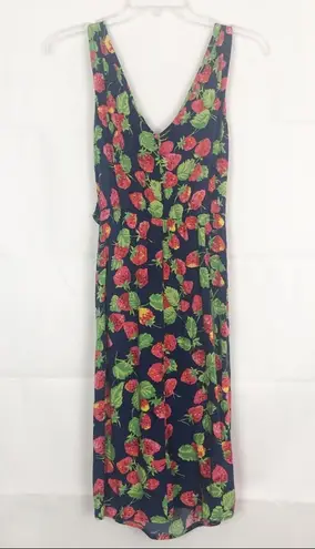 Warehouse Strawberry Print Sleeveless Midi Dress Blue Size 2