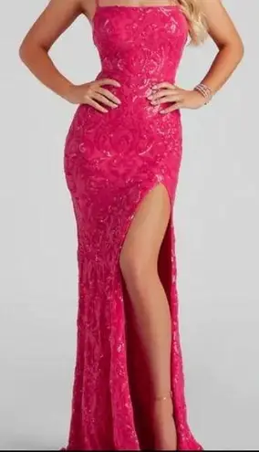 Windsor Rowena Sequin Mermaid Gown In Fuchsia