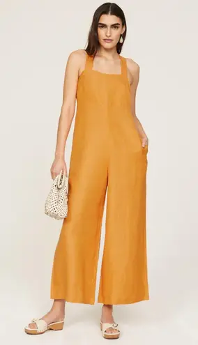 PETER SOM Marigold Yellow Linen Blend Square Neck Cross Back Jumpsuit Size 0