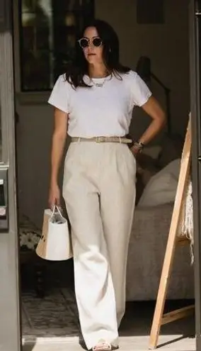 Reformation  Alex Wide Leg Linen Pants in Oatmeal Size US 4 thumbnail 1