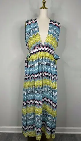 Gorgeous America and Beyond Chevron Pattern Beach Bathing Suit Coverup Dress Blue Size L