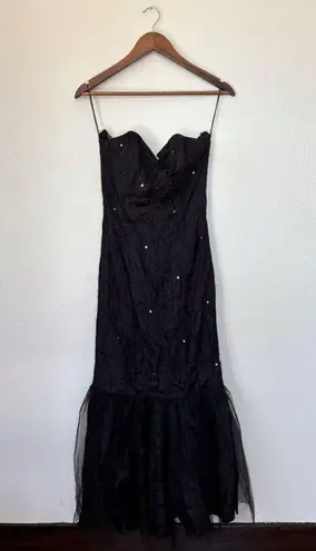 Jolie Madame A Division of Leo Dinerman Inc Vintage Black Lace Rhinestone Embellished Mermaid Style Strapless Formal Dress