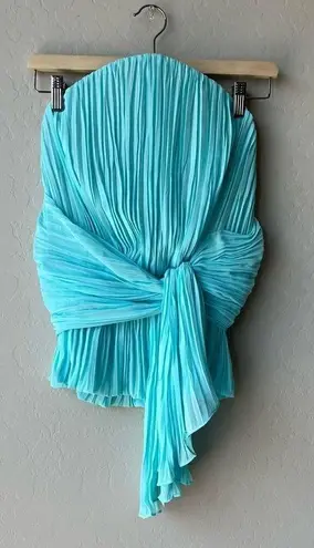 Tre by Natalie Rasabei Blouse Strapless Plisse Bustier Top Blue Size 2