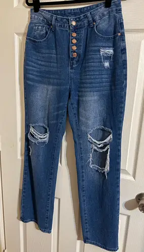 Jeans size 7/8 no name brand baggy distressed straight leg nwot Blue