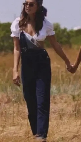 We Wore What NWT Solid Navy Basic Overall Jumpsuit Bib Straight Leg Denim Sz XS - Image 1