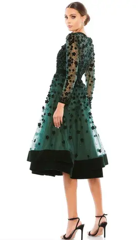 Mac Duggal  67007 Embellished Illusion High Neck Velvet Floral Dress 4 Emerald