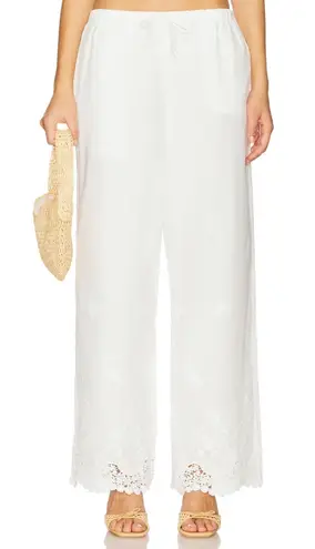 We Wore What NWT Tie Waist Pant Ivory Lace Trim Straight Leg Size Small