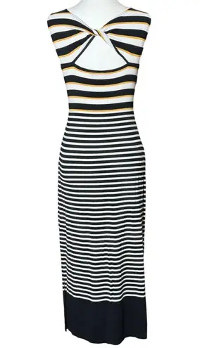 Loft  Womens Size XS Striped Maxi Dress Black Yellow White Summer Beach Stretch