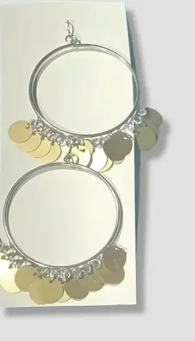 Dangle Drop Earrings Bling Filigree Chandelier Tassel Sequins Open Hoops Gold OS