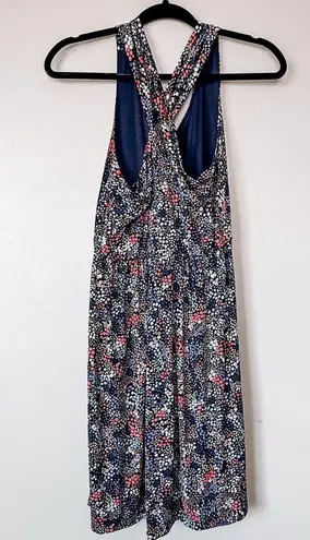 Kaileigh Navy Floral Print High Neck Sleeveless Dress Size Large