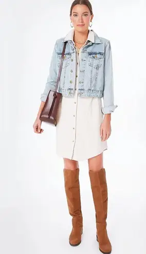 Faherty Legend Button Up Off White Long Sleeve Cozy Above Knee Dress
