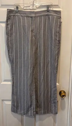 NWT Ann Taylor LOFT Women's Gray White Stripe Linen Rayon Wide Leg Pants Size 14