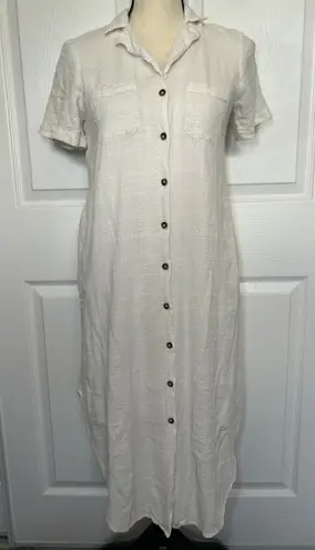 Maeve Anthropologie Dress XS White Textured Button Down Midi Shirt Dress