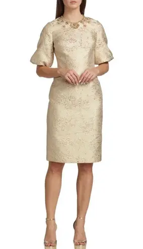 Teri Jon by Rickie Freeman Gold beaded embellished jacquard dress NWT Size 4