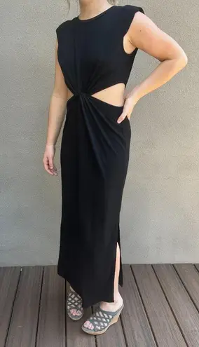 Boutique bought Black Knit Cut Out Shoulder Pad Maxi Dress