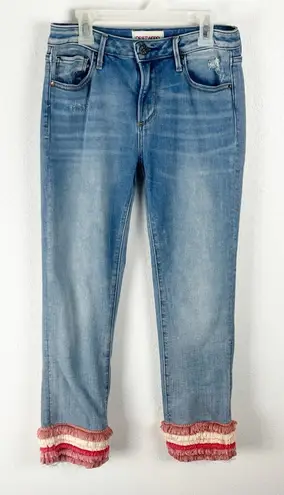 Driftwood Colette Fringe Hem Ruffle Trim Light Wash Ripped Distressed Jeans 25