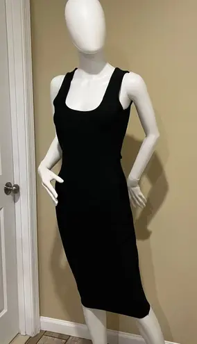 Bandage Backless Midi Dress Open Back Slim Fit Crew Neck Dress Party Dress Casual Dress Black