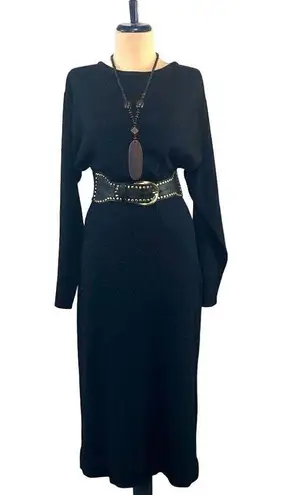 Vintage Y2K 90s Wool Blend Gray Long Sleeve Sweater Midi Dress Size M L Black Size M
