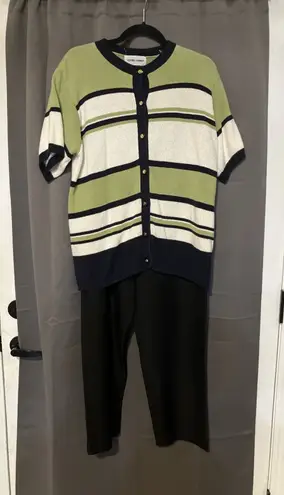 Alfred Dunner Striped Cardigan Top and Black Pants, Women's Size 16 Set