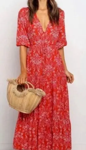 Abel the label  Red Boho Maxi Dress