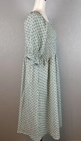 Love Olive Co Tuscany Midi Peasant Smocked Dress XXL Floral Puff Sleeve Pockets Green