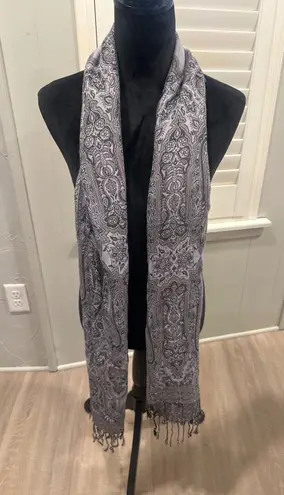 Collection Eighteen Paisley Print Scarf Shawl Wrap Gray Silver Tassels