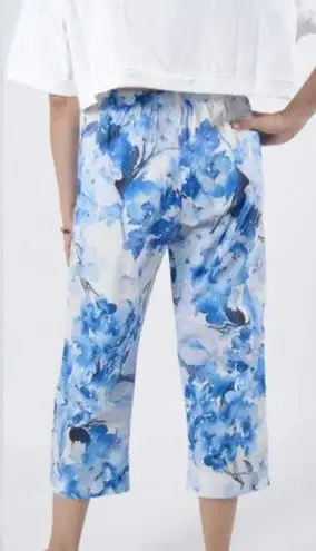 Bryn Walker Fioro Cotton Print Blue White Capri Cropped Pants Coastal Size XL