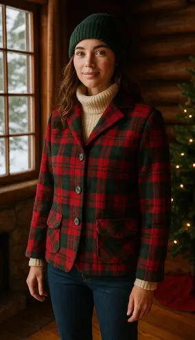Pendleton 1960s “49er” Wool Jacket – Vintage Red & Green Tartan Plaid – XS/S