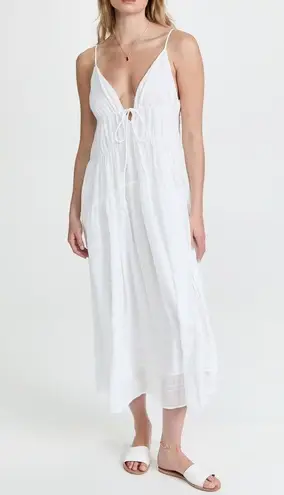 ASTR  the Label LIZBETH white gauze tie spaghetti strap plunge tiered maxi dress