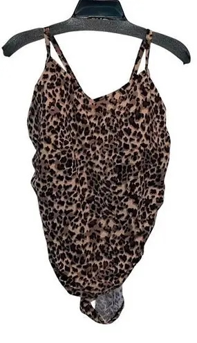 Aqua Green Womens Leopard Print V-Neck One Piece Swimsuit Black Tan Size 17 NWT