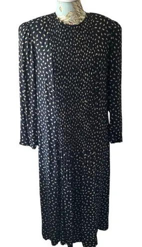 Vtg Neiman Marcus Black Paisley Shirred Secretary Dress sz 10 Modest Union 80s