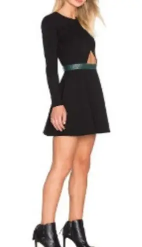 NBD Revolve  x Naven Twins Long Sleeve Skater Mini Dress Cut Out Green Belt Small