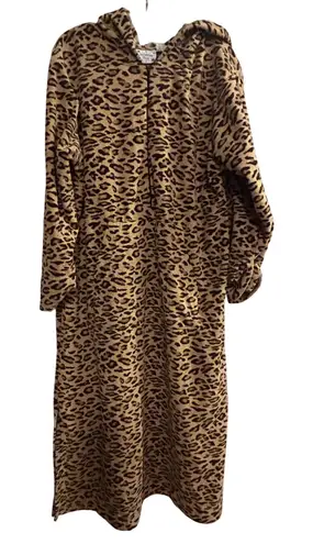 Constellation Prize Leopard Print Fleece Robe Hoodie Full Zip Long Size 2X Brown