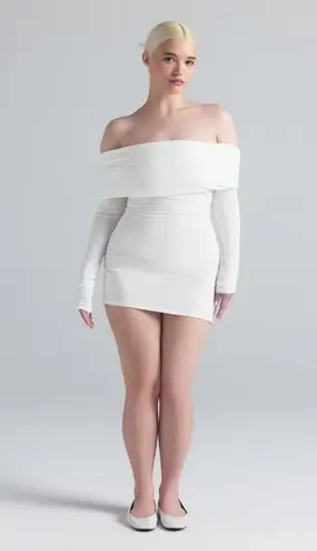 SKIMS Soft Lounge Off The Shoulder Mini Dress in Marble, Size XXS