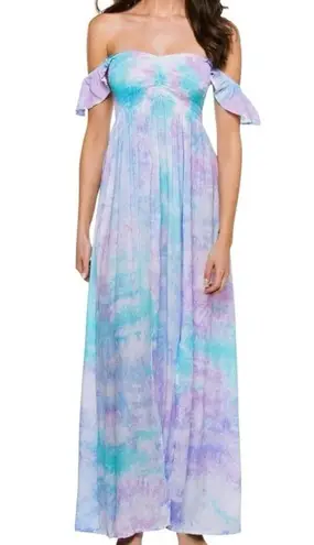 Tiare Hawaii Hollie Smocked Blue Violet Green Smoke Maxi Dress One Size