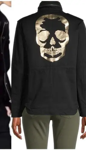 Zadig & Voltaire Kayak Mili Skull Military Jacket in Black Gold Size US XS