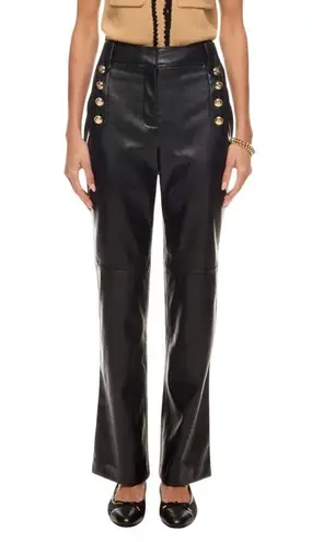 Derek Lam 10 Crosby x RTR Flare Faux Leather Sailor Pant in Black, Size US 8 Black